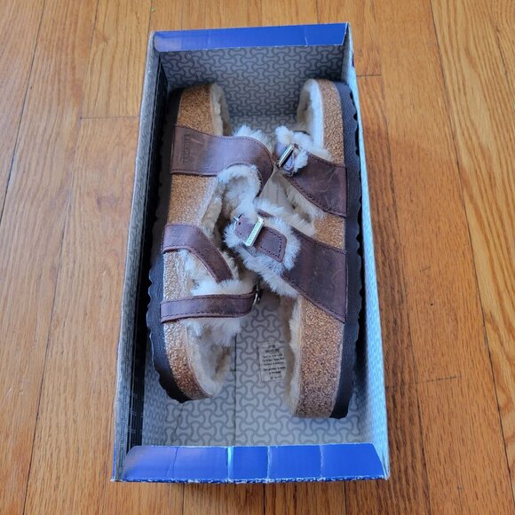 Birkenstock 39 MAYARI‎ SHEARLING Brown Leather Sandals 8 - Picture 6 of 12